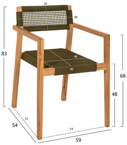 ΠΟΛΥΘΡΟΝΑ CHARLOTTE  ΞΥΛΟ TEAK ΦΥΣΙΚΟ &amp; ΠΡΑΣΙΝΟ ΣΧΟΙΝΙ 59x54x83Y εκ.