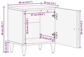 Κομοδίνα 2 τεμ. 40 x 33 x 46 εκ. από Μασίφ Ξύλο Μάνγκο - Μαύρο