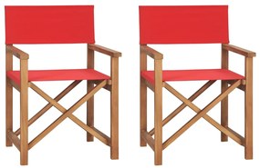 Καρέκλες Σκηνοθέτη Πτυσσόμενες 2 τεμ. Κόκκινες Μασίφ Ξύλο Teak