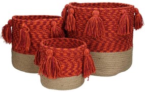 Καλάθι ArteLibre Κόκκινο Βαμβακερό 25x25x25cm Σετ 3Τμχ-05152803
