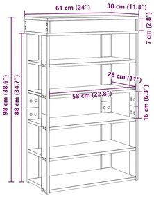 Ράφι παπουτσιών Γκρι Sonoma 60x30x98 cm Κατασκευασμένο ξύλο - Γκρι