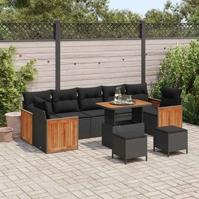 vidaXL Σετ Καναπέ Κήπου με μαξιλάρι 10 pcs Μαύρο 90 x 55 x 71 cm