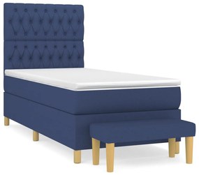 vidaXL Κρεβάτι Boxspring με Στρώμα Μπλε 100 x 200 εκ. Υφασμάτινο