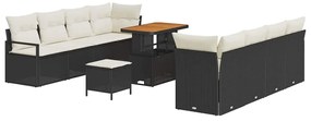 vidaXL Σετ Καναπέ Κήπου με μαξιλάρι 11 pcs Μαύρο Πολυ ράταν