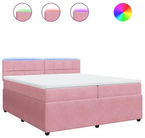 vidaXL Κρεβάτι Boxspring με Στρώμα Ροζ 200x200 εκ. Βελούδινο