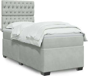 vidaXL Κρεβάτι Boxspring με Στρώμα Ανοιχτό Γκρι 100x200 εκ. Βελούδινο