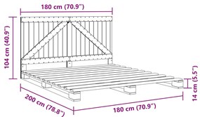 Πλαίσιο Κρεβατιού με Κεφαλάρι 180x200 εκ. από Μασίφ Ξύλο Πεύκου - Καφέ