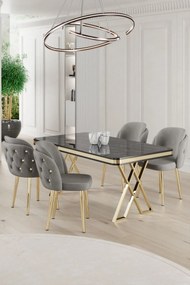 Dining Table &amp; Chairs Set (5 Pieces) Rigel - Black Marble, Gold, Grey Black Marble
Gold
Grey