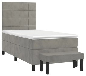 vidaXL Κρεβάτι Boxspring με Στρώμα Ανοιχτό Γκρι 80x200 εκ. Βελούδινο