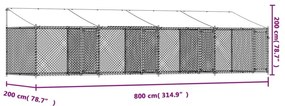 Κλουβί Σκύλου με Οροφή και Πόρτες Γκρι 8x2x2 μ. Γαλβ. Χάλυβας - Γκρι