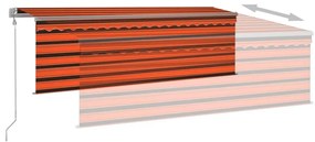 vidaXL Τέντα Αυτόματη με Σκίαστρο/LED/Αισθ. Ανέμου Πορτοκ./Καφέ 4x3 μ