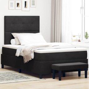 vidaXL Κρεβάτι Box Spring με Στρώμα & Πάγκο Μαύρο 120x200 εκ. Βελούδο