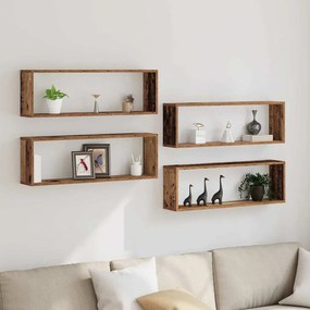 vidaXL Ράφι Τοίχου με ράφι Επιτοίχιο 4 pcs Παλιό ξύλο 80 x 15 x 26 εκ.