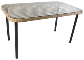 Τραπέζι Κήπου AMPLAS Φυσικό/Μαύρο Μέταλλο/Rattan/Γυαλί 140x80x73cm