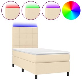 vidaXL Κρεβάτι Boxspring με Στρώμα &amp; LED Κρεμ 90x190 εκ. Υφασμάτινο