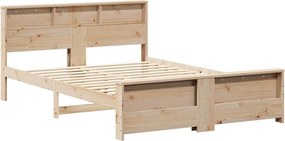 vidaXL Σκελετός Κρεβατιού με ράφι Καφέ 140 x 200 cm Στερεό πεύκο