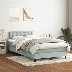 Κρεβάτι Boxspring με Στρώμα Ανοιχτό Γκρι 120x210 εκ. Βελούδινο - Γκρι