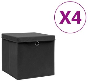 Κουτιά Αποθήκευσης με Καπάκια 4 τεμ. Μαύρα 28 x 28 x 28 εκ. - Μαύρο