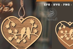 Σετ των 3 Intra απο ξύλο plywood 3mm-4mm πάχος - Στολίδι κοπής με λέιζερ Couple Birds 6 Δίασταση 6x6 cm INTRAFABR-114305511