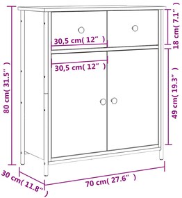 Ντουλάπι Καφέ Δρυς 70 x 30 x 80 εκ. από Επεξεργ. Ξύλο - Καφέ