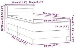 Κρεβάτι Boxspring με Στρώμα Σκούρο Γκρι 80x220 εκ. Βελούδινο - Γκρι