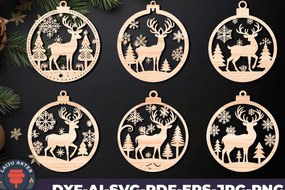 Σετ των 3 Intra απο ξύλο plywood 3mm-4mm πάχος Χριστουγεννιάτικο στολίδι Δίασταση 8x8 cm INTRAFABR-107637019