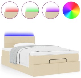 vidaXL Οθωμανικό κρεβάτι με στρώμα & LEDs Cream 120x190cm ύφασμα