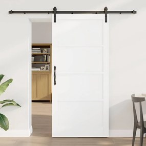 vidaXL Συρόμενη Πόρτα με Σετ Υλικών Λευκή 93x202 εκ. Σταθερό Ξύλο Πεύκης