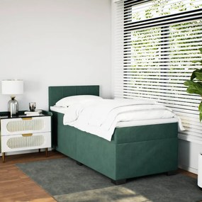 vidaXL Κρεβάτι Boxspring με Στρώμα Σκούρο Πράσινο 90x200 εκ. Βελούδινο