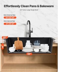 VEVOR 84 cm Granite Kitchen Sink Top Mount Single Bowl Drop-In Basin for RV Bar