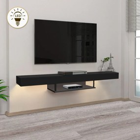 Έπιπλο τηλεόρασης επιτοίχιο Albares Megapap από μελαμίνη με LED χρώμα μαύρο 150x29,6x22εκ. - 0228147