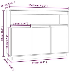 Ντουλάπι Καφέ Μελί 104,5x34x80 εκ. από Μασίφ Ξύλο Πεύκου - Καφέ