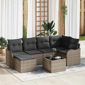vidaXL Σετ Καναπέ Κήπου με μαξιλάρι 7 pcs Γκρι Πολυ ράταν