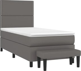 vidaXL Κρεβάτι Boxspring με Στρώμα Γκρι 100x200εκ. από Συνθετικό Δέρμα