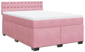 vidaXL Κρεβάτι Boxspring με Στρώμα Ροζ 140x190 εκ. Βελούδινο