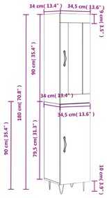 Ντουλάπι Γυαλ. Λευκό 34,5 x 34 x 180 εκ. από Επεξεργασμένο Ξύλο - Λευκό