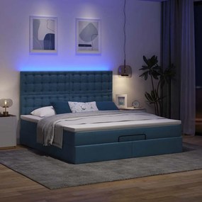 vidaXL Οθωμανικό κρεβάτι με στρώμα &amp; LEDs Μπλε 180x200cm ύφασμα