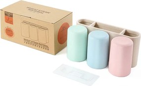 ECOCO βάση οδοντόβουρτσας με 3 ποτήρια E1615, μπεζ