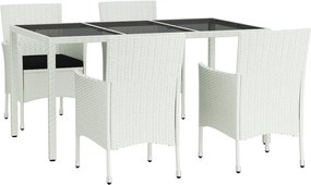 vidaXL Σετ Τραπεζαρίας Κήπου 5 Τεμαχίων Λευκό Συνθ. Ρατάν με Μαξιλάρια