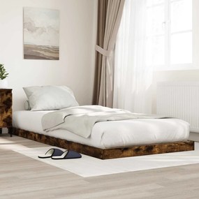 vidaXL Κρεβάτι δαπέδου Καπνιστό Δρύς 90 x 200 cm Επεξεργασμένο ξύλο