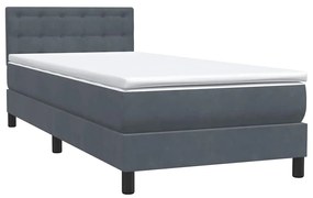 vidaXL Κρεβάτι Boxspring με Στρώμα Σκούρο Γκρι 90x220 εκ. Βελούδινο