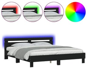 Πλαίσιο Κρεβατιού με Κεφαλάρι/LED Μαύρο 160 x 200 εκ - Μαύρο