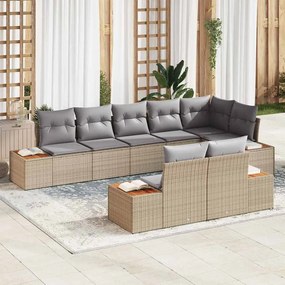 vidaXL Σετ Καναπέ Κήπου με μαξιλάρι 8 pcs Μπεζ Πολυ ράταν
