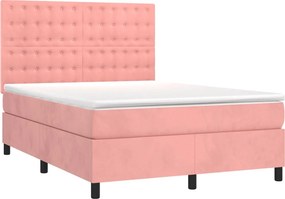 vidaXL Κρεβάτι Boxspring με Στρώμα Ροζ 140x200 εκ. Βελούδινο