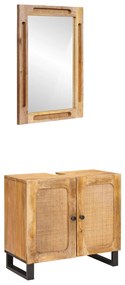 vidaXL Σετ Μπάνιου με αποθήκευση με πόρτα Φυσικό Στερεό ξύλο μάνγκο