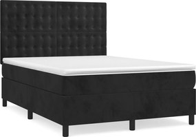 vidaXL Κρεβάτι Boxspring με Στρώμα Μαύρο 140x200 εκ. Βελούδινο