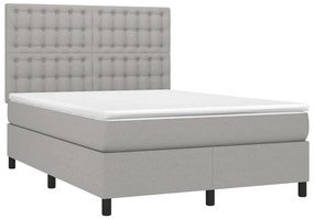 vidaXL Κρεβάτι Boxspring με Στρώμα & LED Αν.Γκρι 140x190εκ. Υφασμάτινο