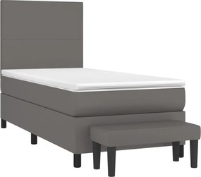 vidaXL Κρεβάτι Boxspring με Στρώμα Γκρι 100x200εκ. από Συνθετικό Δέρμα