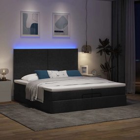 vidaXL Οθωμανικό κρεβάτι με στρώματα &amp; LEDs Μαύρο 200x200cm ύφασμα