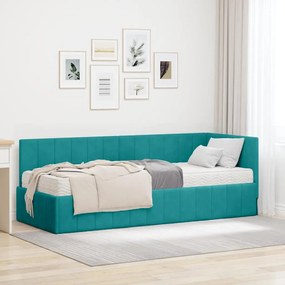 vidaXL Κρεβάτι Γωνίας με στρώμα Τιρκουάζ 80 x 200 cm Βελούδο